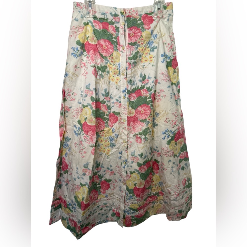 Ralph Lauren Floral Midi Skirt - White, Pink, Yellow, Green, Blue - Size 8